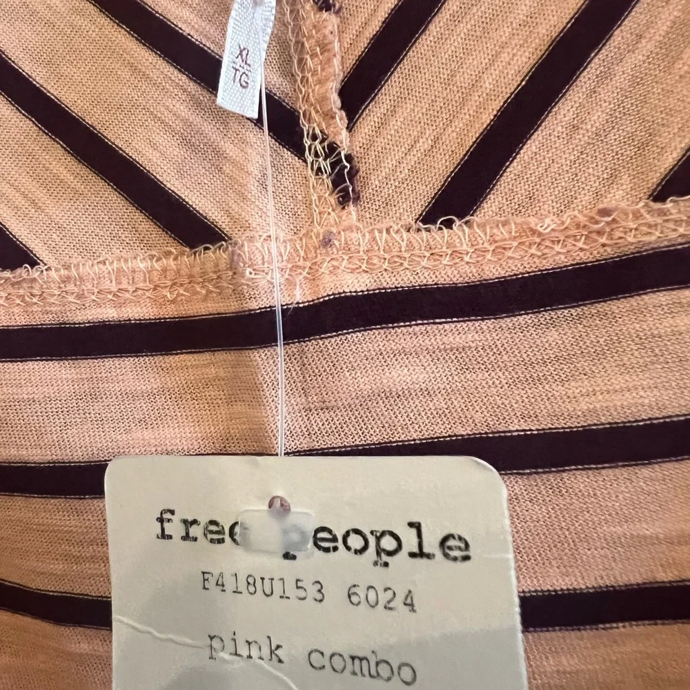 Free People 100% Cotton Pink/Purple Striped Scoop Neck Top with Lace Cuffs - Picture 5 of 10